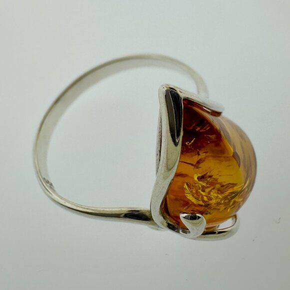 925 Sterling Silver Amber Teardrop Ring - Size 9.5 - Picture 6 of 15